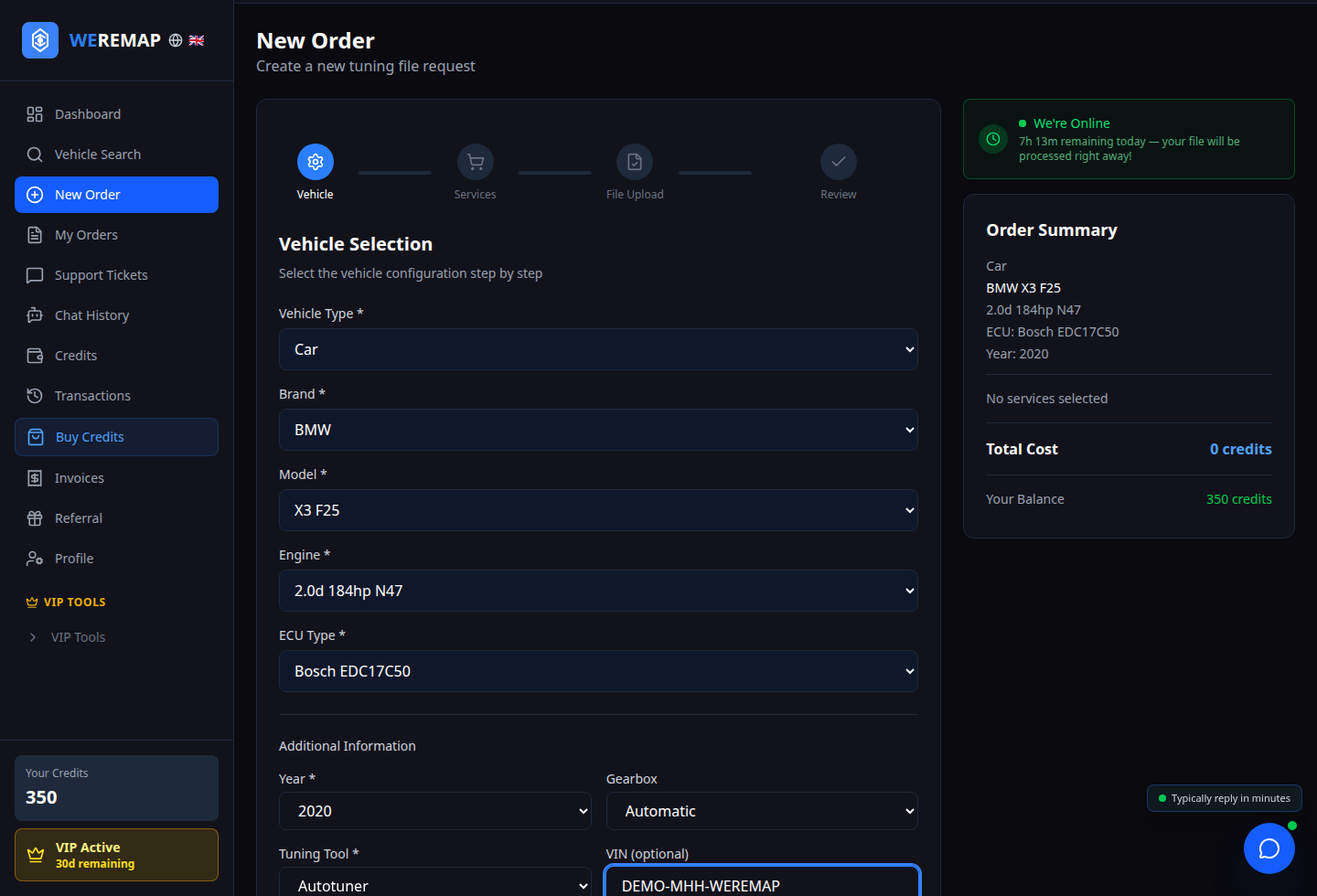 WEREMAP new order workflow